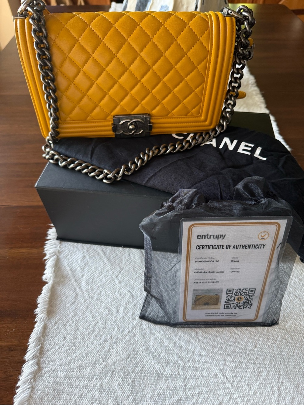 CHANEL Quilted Boy Shoulder Bag in Mustard